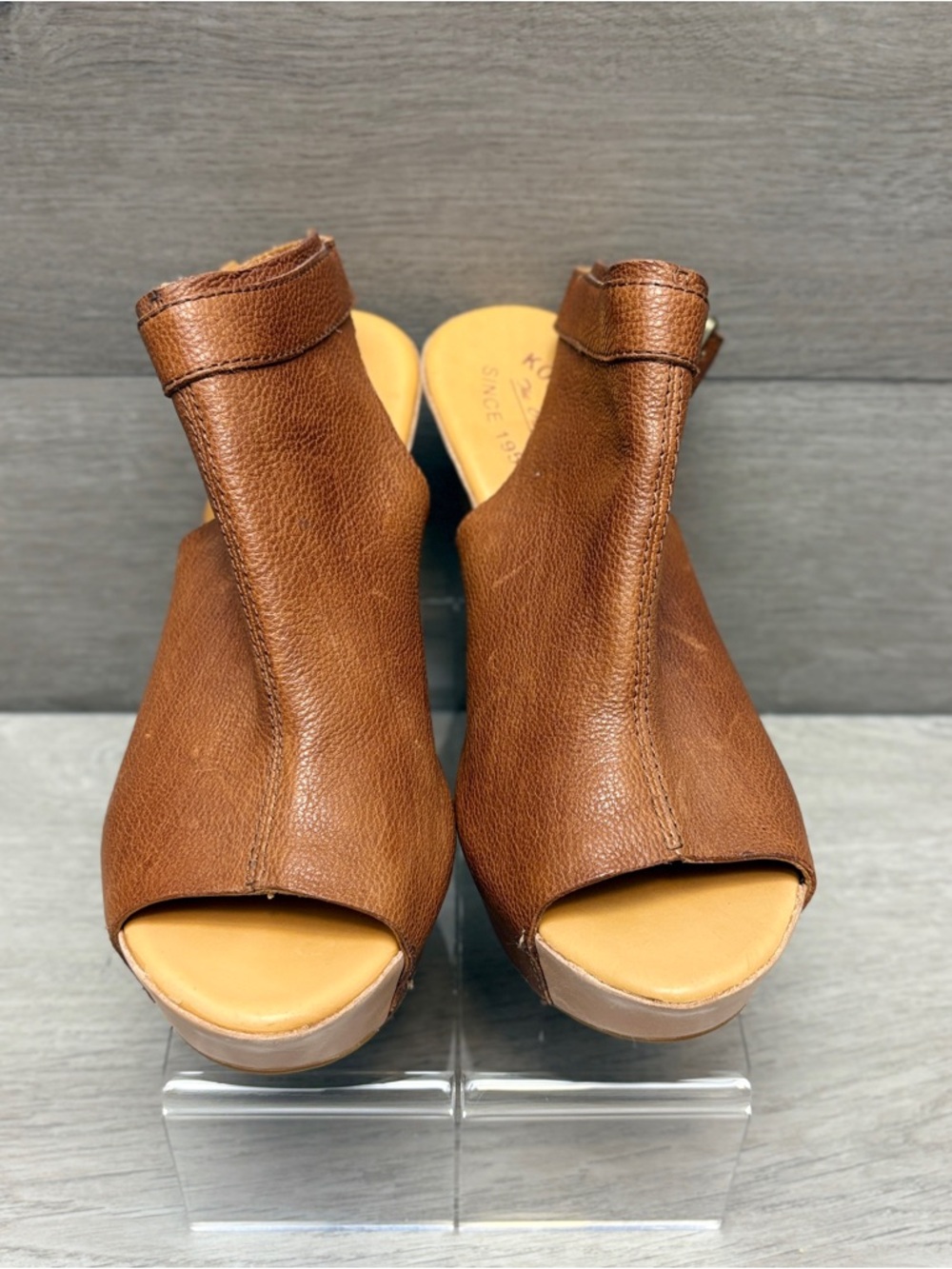 Kork-Ease Berit Brown Leather Peep-Toe Wedge Sandals with Slingback Strap 8 - Picture 7 of 12